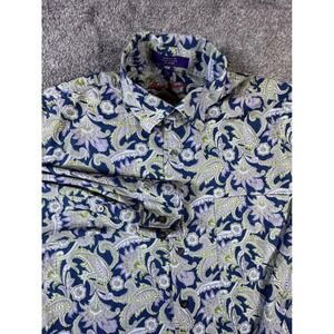 Vintage Alan Flusser Mens Multicolor Paisley Button Down Shirt Large 100% Cotton